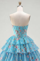 Load image into Gallery viewer, Yellow A Line Floral Strapless Corset Short Fringed Birthday Party Dress with Ruffles