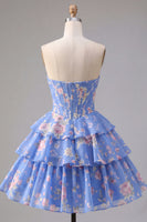 Load image into Gallery viewer, Yellow A Line Floral Strapless Corset Short Fringed Birthday Party Dress with Ruffles