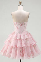 Load image into Gallery viewer, Yellow A Line Floral Strapless Corset Short Fringed Birthday Party Dress with Ruffles