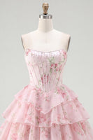 Load image into Gallery viewer, Yellow A Line Floral Strapless Corset Short Fringed Birthday Party Dress with Ruffles