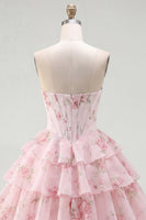 Load image into Gallery viewer, Yellow A Line Floral Strapless Corset Short Fringed Birthday Party Dress with Ruffles