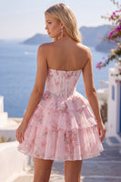 Load image into Gallery viewer, Yellow A Line Floral Strapless Corset Short Fringed Birthday Party Dress with Ruffles