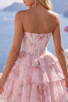Load image into Gallery viewer, Yellow A Line Floral Strapless Corset Short Fringed Birthday Party Dress with Ruffles