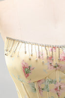 Load image into Gallery viewer, Yellow A Line Floral Strapless Corset Short Fringed Birthday Party Dress with Ruffles