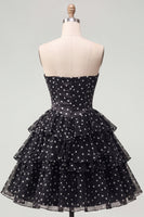 Load image into Gallery viewer, White Polka Dots A Line Corset Strapless Short Birthday Party Dress with Ruffles