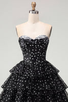 Load image into Gallery viewer, White Polka Dots A Line Corset Strapless Short Birthday Party Dress with Ruffles