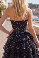 Load image into Gallery viewer, White Polka Dots A Line Corset Strapless Short Birthday Party Dress with Ruffles