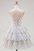 Load image into Gallery viewer, White Polka Dots A Line Corset Strapless Short Birthday Party Dress with Ruffles