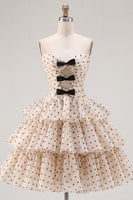Load image into Gallery viewer, Apricot and Black Dot A Line Keyhole Strapless Short Birthday Party Dress
