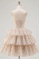 Load image into Gallery viewer, Apricot and Black Dot A Line Keyhole Strapless Short Birthday Party Dress