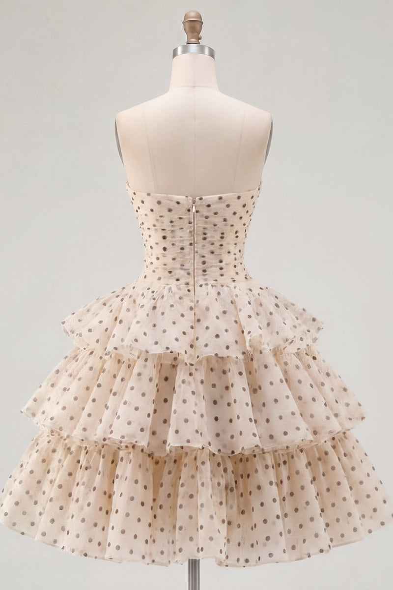 Load image into Gallery viewer, Apricot and Black Dot A Line Keyhole Strapless Short Birthday Party Dress