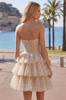 Load image into Gallery viewer, Apricot and Black Dot A Line Keyhole Strapless Short Birthday Party Dress