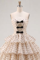 Load image into Gallery viewer, Apricot and Black Dot A Line Keyhole Strapless Short Birthday Party Dress
