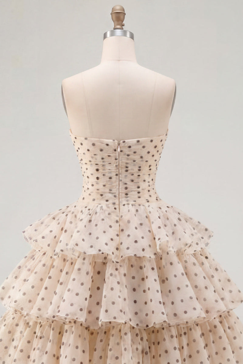 Load image into Gallery viewer, Apricot and Black Dot A Line Keyhole Strapless Short Birthday Party Dress