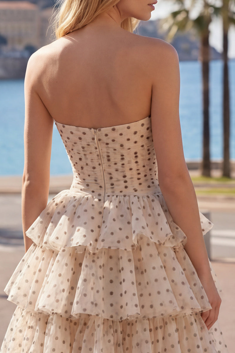 Load image into Gallery viewer, Apricot and Black Dot A Line Keyhole Strapless Short Birthday Party Dress