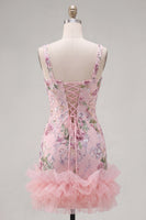 Load image into Gallery viewer, Sparkly Pink Floral Beaded Tight Short Birthday Party Dress with Ruffles