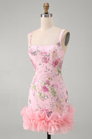 Load image into Gallery viewer, Sparkly Pink Floral Beaded Tight Short Birthday Party Dress with Ruffles