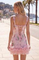 Load image into Gallery viewer, Sparkly Pink Floral Beaded Tight Short Birthday Party Dress with Ruffles