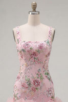 Load image into Gallery viewer, Sparkly Pink Floral Beaded Tight Short Birthday Party Dress with Ruffles