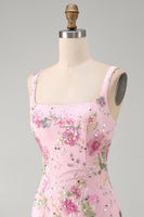 Load image into Gallery viewer, Sparkly Pink Floral Beaded Tight Short Birthday Party Dress with Ruffles