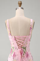 Load image into Gallery viewer, Sparkly Pink Floral Beaded Tight Short Birthday Party Dress with Ruffles