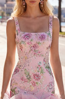 Load image into Gallery viewer, Sparkly Pink Floral Beaded Tight Short Birthday Party Dress with Ruffles
