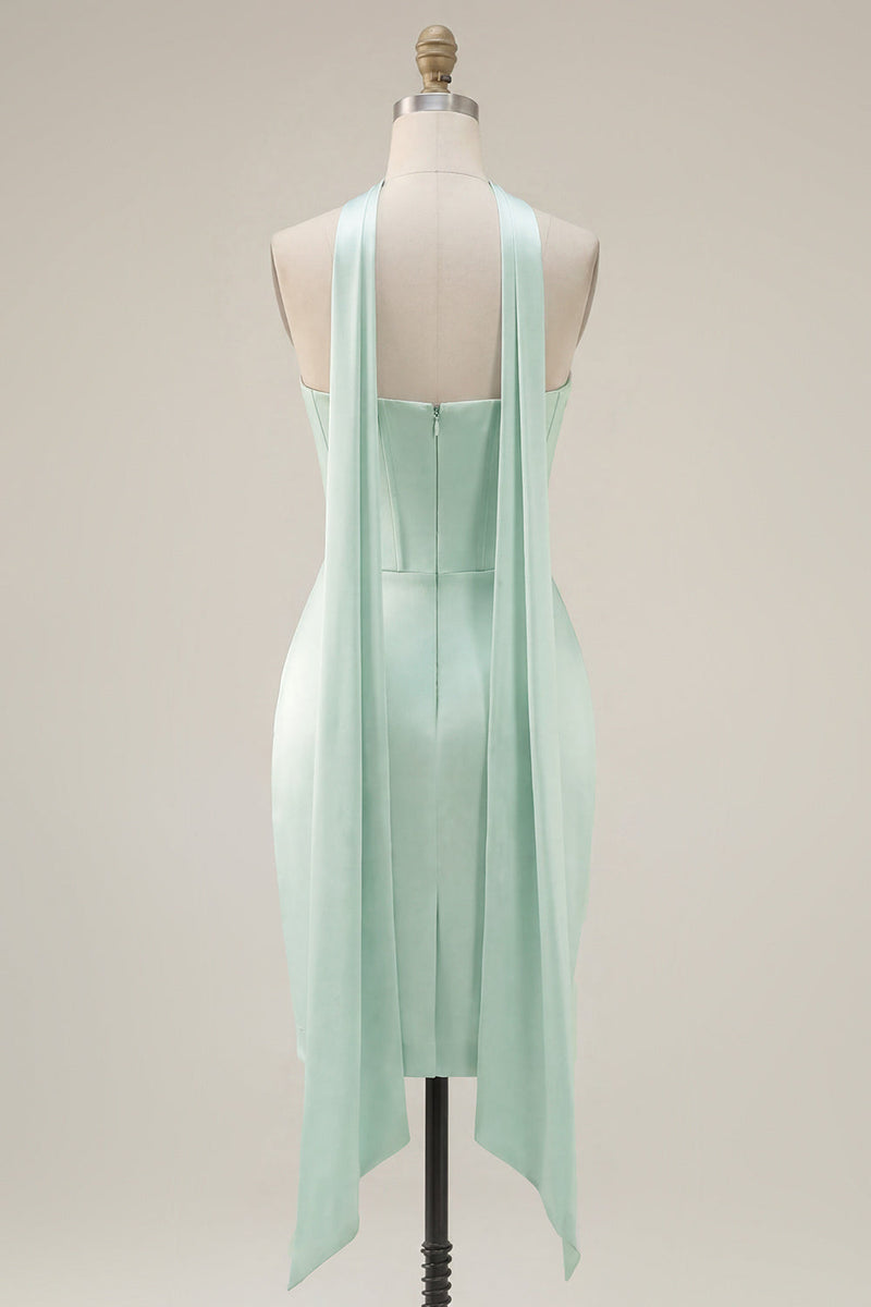 Load image into Gallery viewer, Mint Corset Short Strapless Tight Ruched Birthday Party Dress with Slit