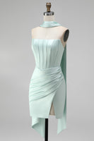 Load image into Gallery viewer, Mint Corset Short Strapless Tight Ruched Birthday Party Dress with Slit