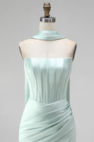 Load image into Gallery viewer, Mint Corset Short Strapless Tight Ruched Birthday Party Dress with Slit