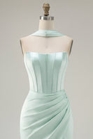 Load image into Gallery viewer, Mint Corset Short Strapless Tight Ruched Birthday Party Dress with Slit