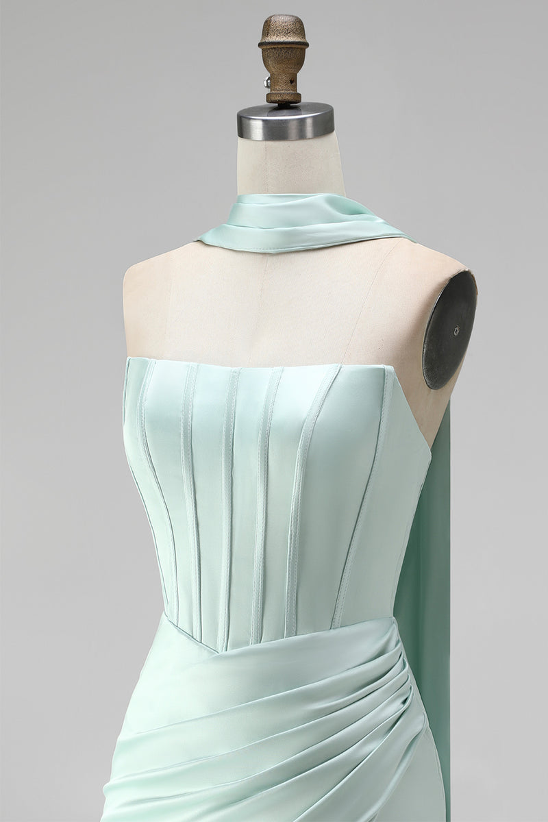 Load image into Gallery viewer, Mint Corset Short Strapless Tight Ruched Birthday Party Dress with Slit