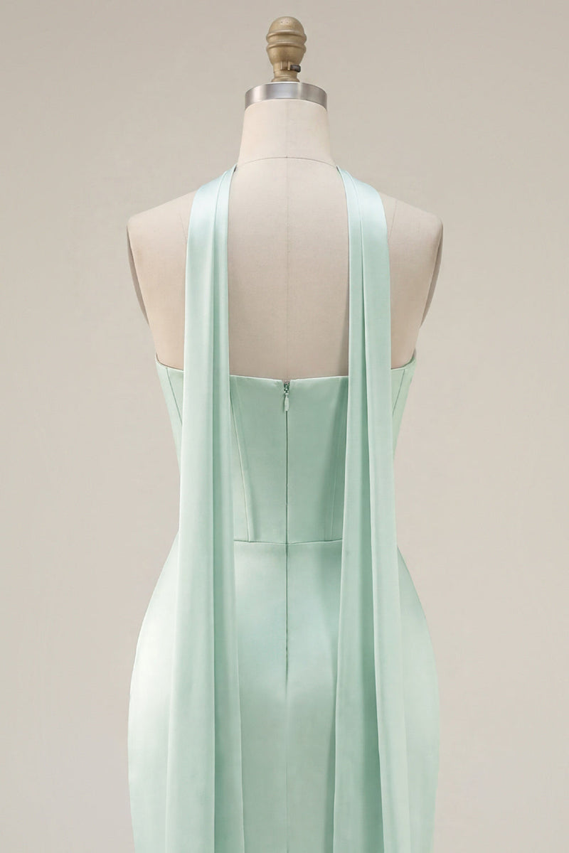 Load image into Gallery viewer, Mint Corset Short Strapless Tight Ruched Birthday Party Dress with Slit