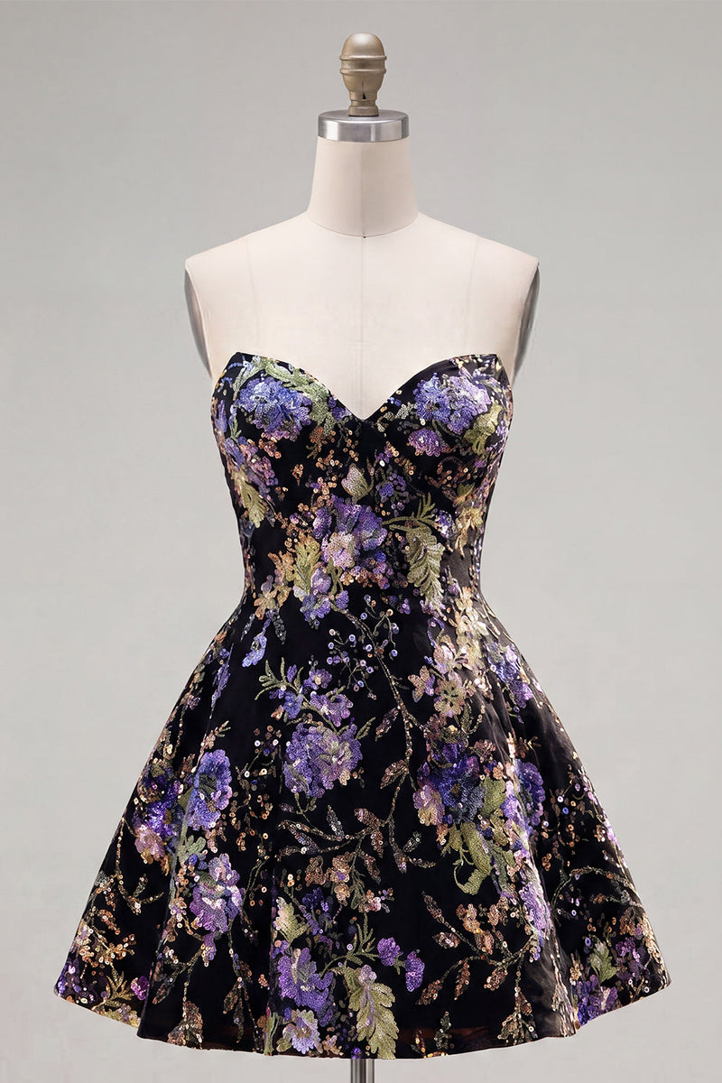 Load image into Gallery viewer, Sparkly Pink Floral Beaded Strapless A Line Short Birthday Party Dress