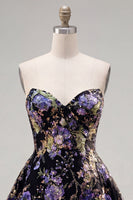 Load image into Gallery viewer, Sparkly Pink Floral Beaded Strapless A Line Short Birthday Party Dress