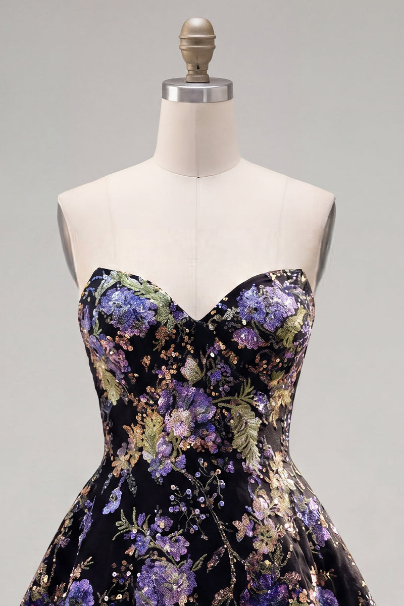 Load image into Gallery viewer, Sparkly Pink Floral Beaded Strapless A Line Short Birthday Party Dress