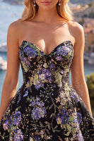 Load image into Gallery viewer, Sparkly Pink Floral Beaded Strapless A Line Short Birthday Party Dress