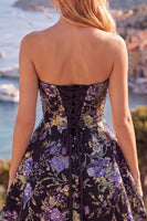 Load image into Gallery viewer, Sparkly Pink Floral Beaded Strapless A Line Short Birthday Party Dress