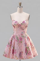 Load image into Gallery viewer, Sparkly Pink Floral Beaded Strapless A Line Short Birthday Party Dress