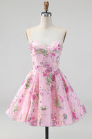 Load image into Gallery viewer, Sparkly Pink Floral Beaded Strapless A Line Short Birthday Party Dress