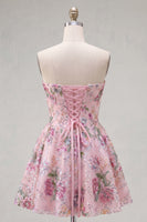 Load image into Gallery viewer, Sparkly Pink Floral Beaded Strapless A Line Short Birthday Party Dress