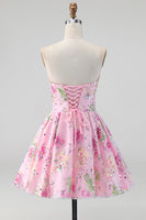 Load image into Gallery viewer, Sparkly Pink Floral Beaded Strapless A Line Short Birthday Party Dress