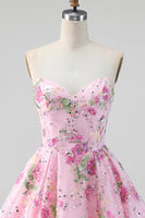 Load image into Gallery viewer, Sparkly Pink Floral Beaded Strapless A Line Short Birthday Party Dress