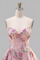 Load image into Gallery viewer, Sparkly Pink Floral Beaded Strapless A Line Short Birthday Party Dress