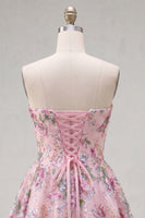 Load image into Gallery viewer, Sparkly Pink Floral Beaded Strapless A Line Short Birthday Party Dress