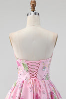 Load image into Gallery viewer, Sparkly Pink Floral Beaded Strapless A Line Short Birthday Party Dress