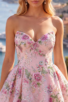 Load image into Gallery viewer, Sparkly Pink Floral Beaded Strapless A Line Short Birthday Party Dress