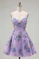 Load image into Gallery viewer, Sparkly Pink Floral Beaded Strapless A Line Short Birthday Party Dress