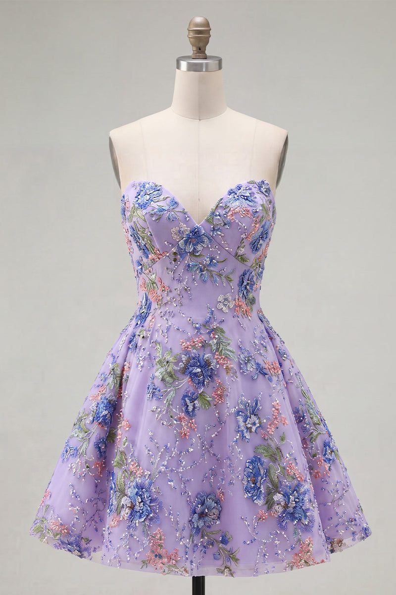 Load image into Gallery viewer, Sparkly Pink Floral Beaded Strapless A Line Short Birthday Party Dress