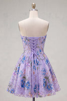 Load image into Gallery viewer, Sparkly Pink Floral Beaded Strapless A Line Short Birthday Party Dress