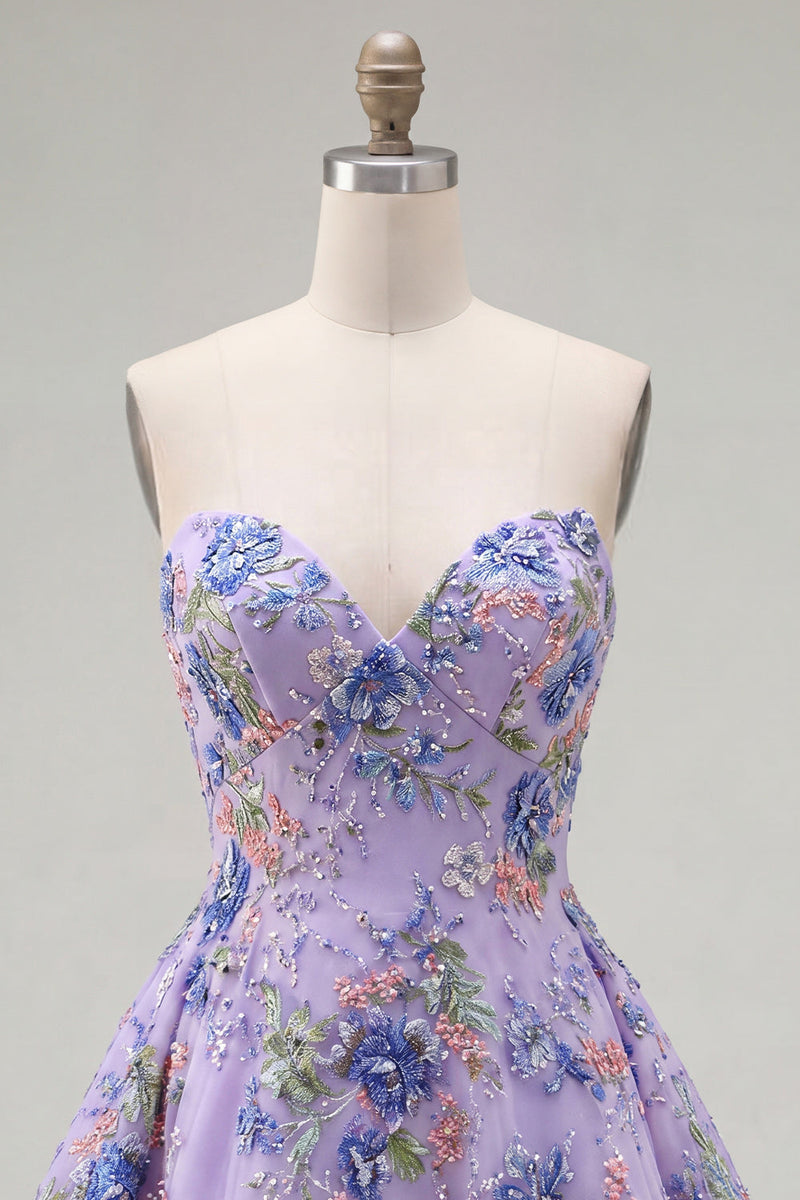 Load image into Gallery viewer, Sparkly Pink Floral Beaded Strapless A Line Short Birthday Party Dress